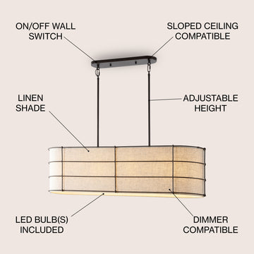 Chadwick 42" Rustic Farmhouse Iron Linear LED Pendant - JONATHAN Y